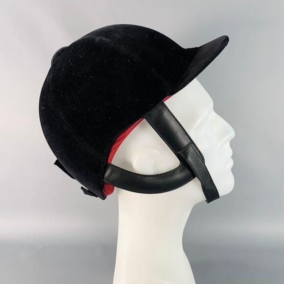 GUCCI FW21 Size M Black Velvet Leather Trim Cotton Riding Helmet - Picture 3 of 12